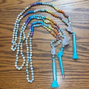 Lot Bundle of 3 Three Rainbow Amazonite Stone w/ Clear Raw Crystal Pendant